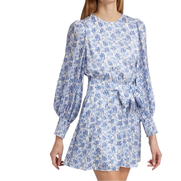 Alice + Olivia Molli Belted Floral Mini Wrap Dress Forget Me Not Antique Size 2 - Picture 4 of 15